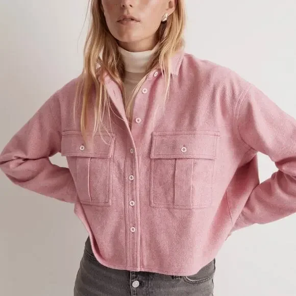 MADEWELL Flannel Cargo Button Up Shirt Nouveau Pink Melange Small S - Picture 1 of 11